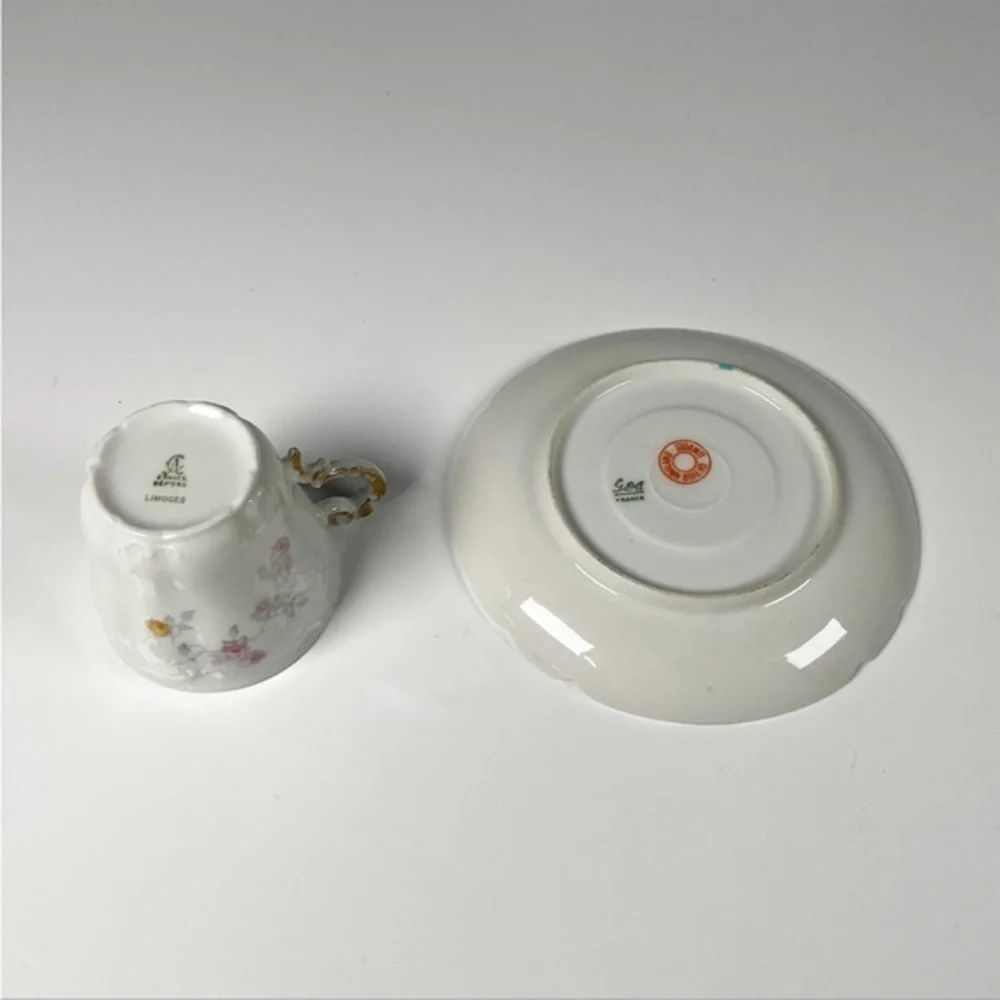2pc Limoges Floral Teacup and Saucer Set with Gold‎ Accents